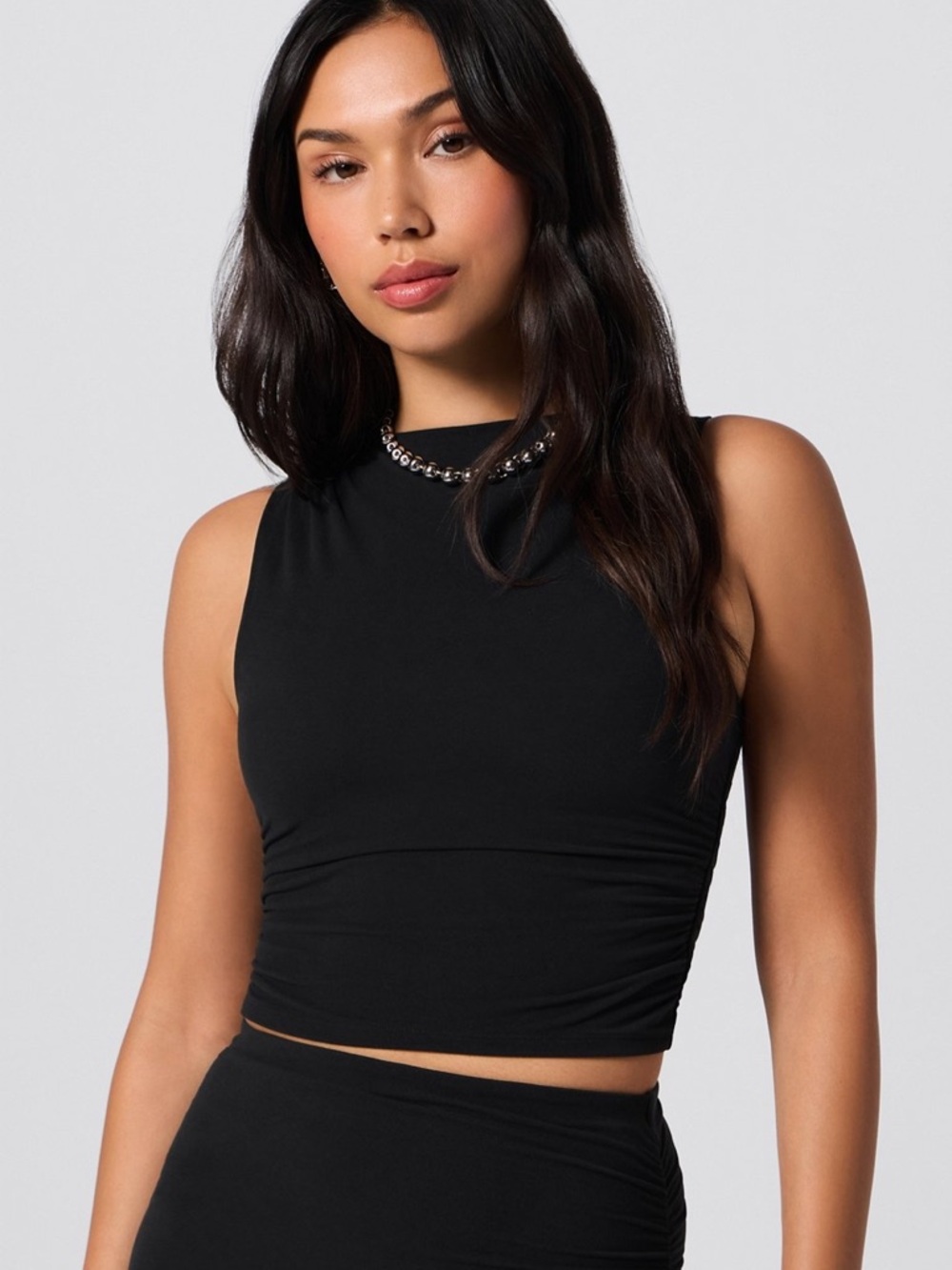Fabletics Luxe360 Black Sleek High Neck Crop Top- XL